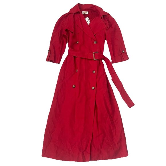 Talbots Jackets & Blazers - Vintage Talbots 100% Linen Red Double-Breasted Long Overcoat Womens sz 6 NWT